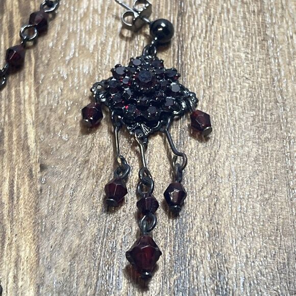 Avon Necklace And Earrings Garnet Rhinestones Dark Gothic Y2k - Picture 2 of 8